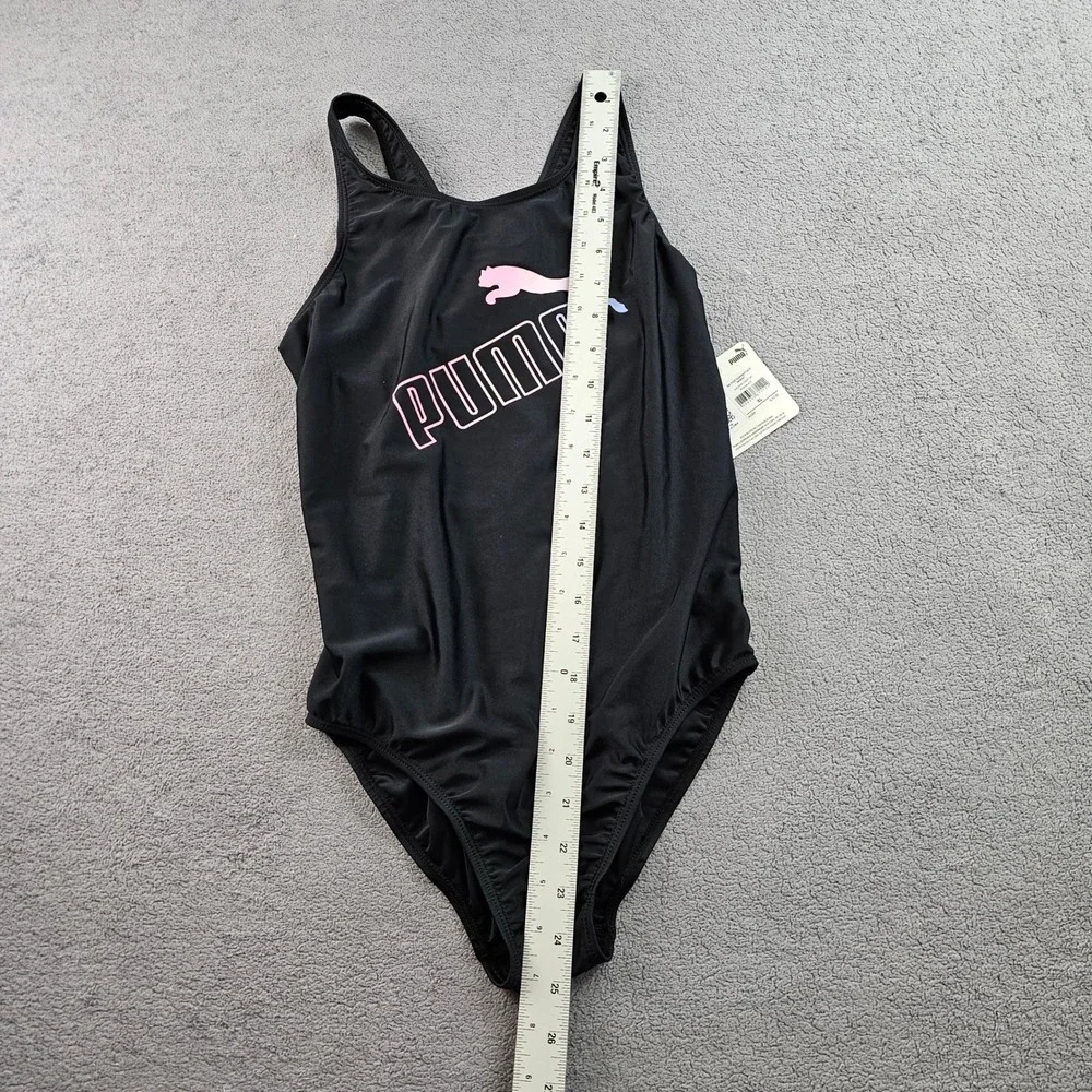 PUMA One-Piece Swimsuit Girls XL  Black Solid Stretch Racerback Keyhole SSP23V8S